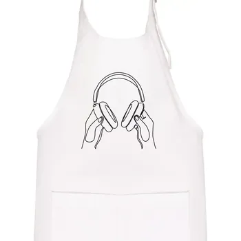 Kuchyňská zástěra Sluchátka jedním tahem - Dětská zástěra na vaření - Univerzální velikost ( Bílá )