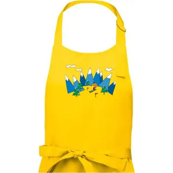 Kuchyňská zástěra Lyžař a barevné hory - Dámská zástěra na vaření - Univerzální velikost ( Žlutá )