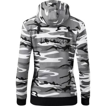Dámská mikina EKG morče - Dámská mikina trendy zipper s kapucí - XS ( Šedý maskáč )