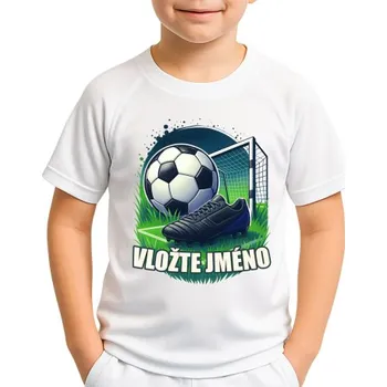 Žertovný předmět Tričkový.cz - Fotbal (jméno) - míč a hřiště - dětské sportovní tričko s potiskem - personalizovaný produkt