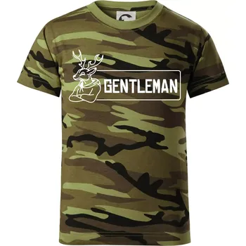 Jelen gentleman - Dětské maskáčové triko - 104-110cm / 3-4 roky ( Zelený maskáč )