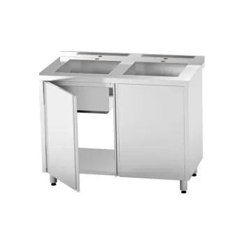 Nerezový dřez Dřez svařovaný 2 vanový s křídlovými dveřmi , rozměr 1000x600x850mm - 2x dřez 400x400x300mm