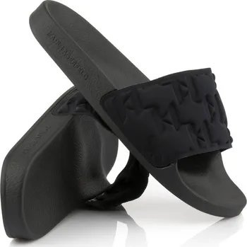 Dámská obuv PANTOFLE KARL LAGERFELD KONDO M'GRAM PADDED SLIDE BLACK SATIN TEXT MONO