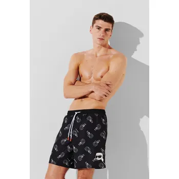 Pánské plavky PLAVKY KARL LAGERFELD IKONIK 2.0 AOP MED BOARDSHORTS IKONIK OUTLINE AOP BLACK