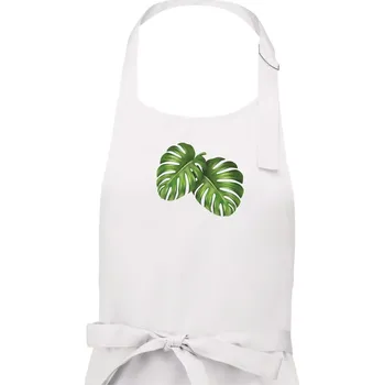 Kuchyňská zástěra Monstera - dva listy - Dámská zástěra na vaření - Univerzální velikost ( Bílá )