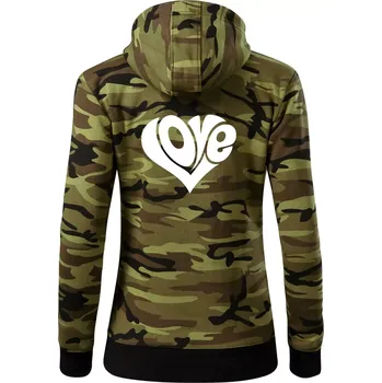 Dámská mikina Love nápis jednoduchý - Dámská mikina trendy zipper s kapucí - L ( Zelený maskáč )
