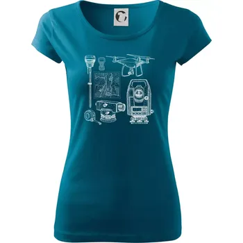 Dámské tričko Geodet teodolit dron - Dámské triko Pure - L ( Petrolejová )
