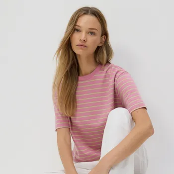 Reserved - Pruhované bavlněné tričko - růžová - 955ED-30M - 955ED-30M-XL