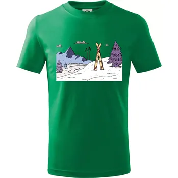 Panorama lyžování - Tričko dětské bavlněné - 98 cm / 2 roky ( Středně zelená )