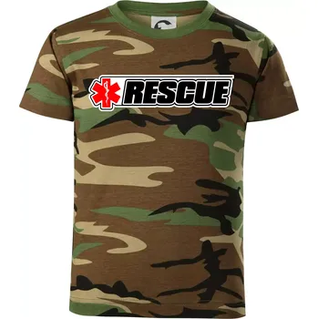 Chlapecké tričko Záchranář rescue kříž červený - Dětské maskáčové triko - 146 cm/10 let ( Hnědý maskáč )