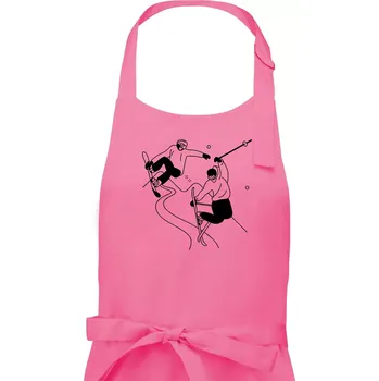 Kuchyňská zástěra Lyžovaní - kresleny obrázek - Pánská zástěra na vaření - Univerzální velikost ( Růžová )