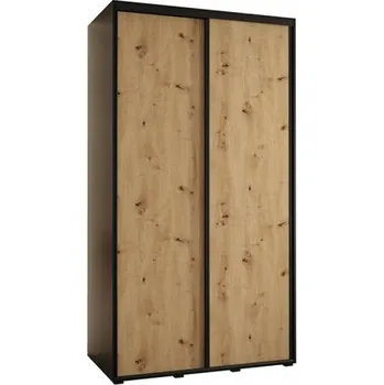 Šatní skříň Šatní skříň s posuvnými dveřmi DAVOS 140cm | Černá / DUB Artisan / černé pojezdy