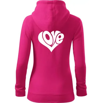 Dámská mikina Love nápis jednoduchý - Dámská mikina trendy zipper s kapucí - S ( Purpurová )