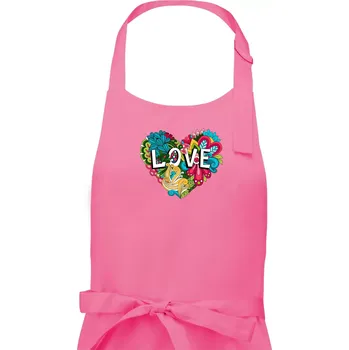 Kuchyňská zástěra Love nápis květovaný - Pánská zástěra na vaření - Univerzální velikost ( Růžová )