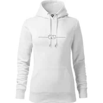 Dámská mikina Kočka linka kreslená - Mikina dámská Cape s kapucí - L ( Bílá )