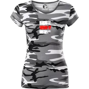 Dámské tričko Turistická značka - červená - Dámské maskáčové triko - XS ( Šedý maskáč )