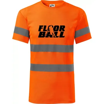 Floorball nápis rovný - Triko reflexní - HV PROTECT - S ( Neonově oranžová )