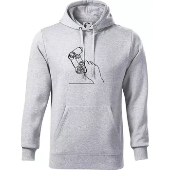 Pánská mikina Herní ovladač jedním tahem - Mikina pánská Cape s kapucí - 5XL ( Světlešedý Melír )