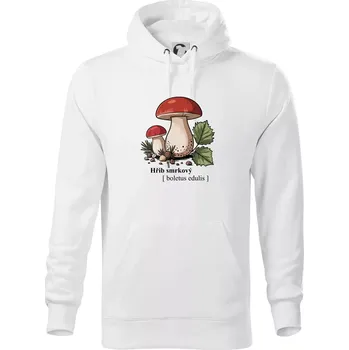 Pánská mikina Hřib smrkový - Boletus edulis kreslený - Mikina pánská Cape s kapucí - 2XL ( Bílá )