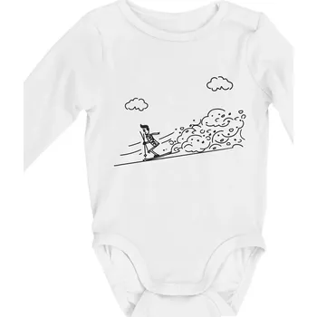 Kreslený lyžař na horách - Body kojenecké s dlouhým rukávem - Dlouhý r. 3-6 měs ( Bílá )