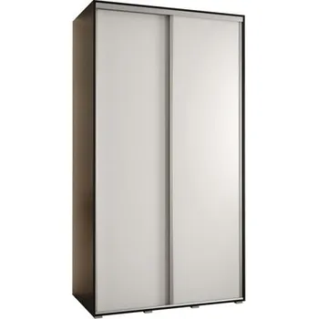 Šatní skříň Šatní skříň s posuvnými dveřmi DAVOS 140cm | Černá / bílá / stříbrné pojezdy