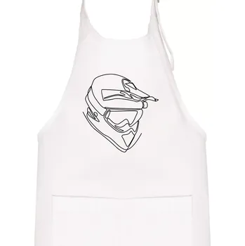 Kuchyňská zástěra Helma, přilba jednim tahem - Dětská zástěra na vaření - Univerzální velikost ( Bílá )