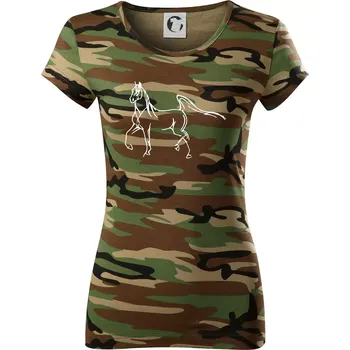 Dámské tričko Kůň silueta - Dámské maskáčové triko - XS ( Hnědý maskáč )