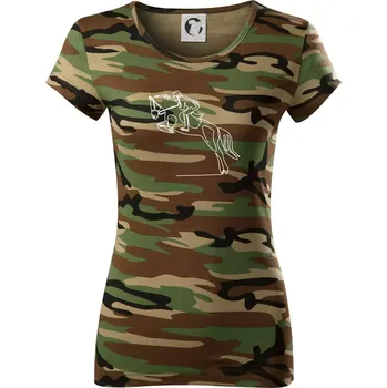 Dámské tričko Jízda na koni jedním tahem - Dámské maskáčové triko - 2XL ( Hnědý maskáč )