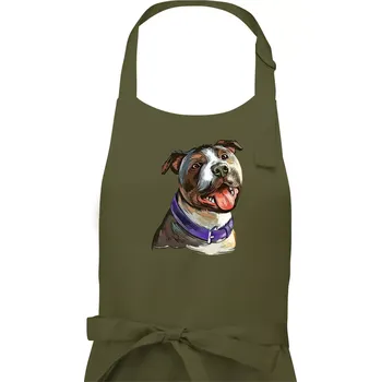 Kuchyňská zástěra Americký stafordširský teriér kreslený - Dámská zástěra na vaření - Univerzální velikost ( Khaki )