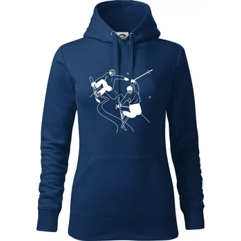 Dámská mikina Lyžovaní - kresleny obrázek - Mikina dámská Cape s kapucí - S ( Půlnoční modrá )