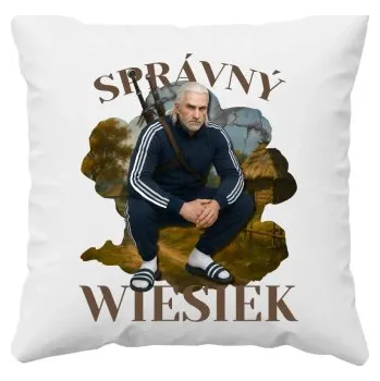 Žertovný předmět Správný Wiesiek - Geralt v teplákové soupravě - polštář s potiskem- Tričkový.cz