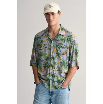 Pánská košile KOŠILE GANT REL VISCOSE HAWAII PRINT SS SHIRT DOVE BLUE