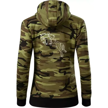 Dámská mikina Jízda na koni jedním tahem - Dámská mikina trendy zipper s kapucí - S ( Zelený maskáč )