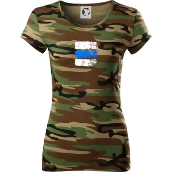 Dámské tričko Turistická značka - modrá - Dámské maskáčové triko - XS ( Hnědý maskáč )