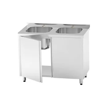 Nerezový dřez Dřez lisovaný 2 vanový s křídlovými dveřmi, rozměr 1000x600x850mm - 2x dřez 400x400x300mm