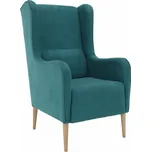 Křeslo ušák, tyrkysová/buk, BREDLY