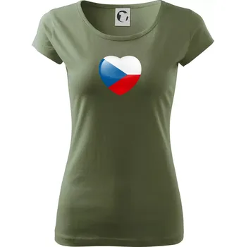 Dámské tričko České srdce - vlajka - Dámské triko Pure - S ( Khaki )