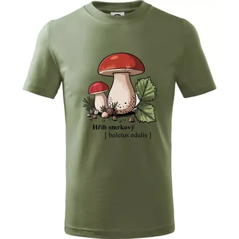 Chlapecké oblečení Hřib smrkový - Boletus edulis kreslený - Tričko dětské bavlněné - 98 cm / 2 roky ( Khaki )