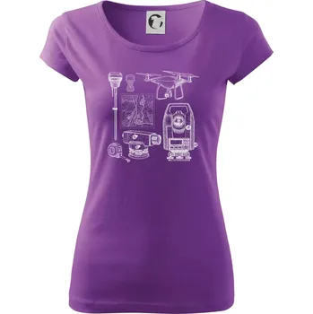 Dámské tričko Geodet teodolit dron - Dámské triko Pure - XS ( Fialová )