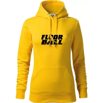 Dámská mikina Floorball nápis rovný - Mikina dámská Cape s kapucí - S ( Žlutá )