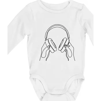 Sluchátka jedním tahem - Body kojenecké s dlouhým rukávem - Dlouhý r. 3-6 měs ( Bílá )