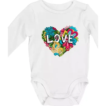 Kojenecké oblečení Love nápis květovaný - Body kojenecké s dlouhým rukávem - Dlouhý r. do 3 měs ( Bílá )