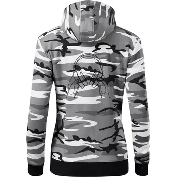 Dámská mikina Sluchátka jedním tahem - Dámská mikina trendy zipper s kapucí - L ( Šedý maskáč )