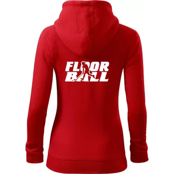 Dámská mikina Floorball nápis rovný - Dámská mikina trendy zipper s kapucí - S ( Červená )