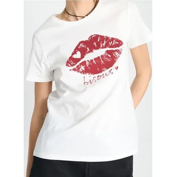 Dámské tričko Sinsay - Bavlněné oversize tričko s potiskem - krémová - 505EU-01X - 505EU-01X-S