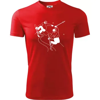 Pánské tričko Lyžovaní - kresleny obrázek - Pánské triko Fantasy sportovní (dresovina) - 3XL ( Červená )