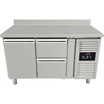 DASgastro Chladicí stůl se zadním lemem, 1 dvířky a 2 šuplíky vpravo