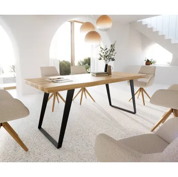 Jídelní stůl DELIFE Jídelní stůl Edge 200x100 dub přírodní kov šikmý černý Live-Edge