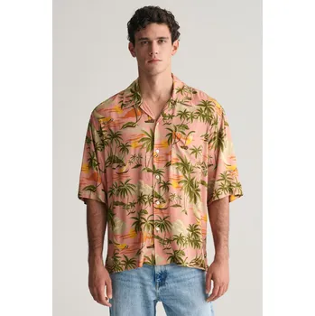 Pánská košile KOŠILE GANT REL VISCOSE HAWAII PRINT SS SHIRT PEACHY PINK