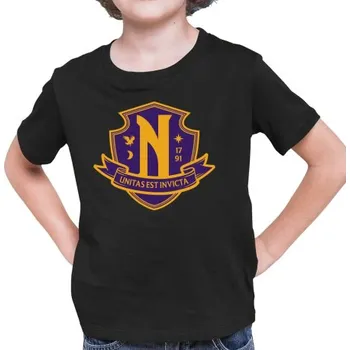 Žertovný předmět Unitas Est Invicta - Nevermore Academy - dětské tričko s potiskem- Tričkový.cz